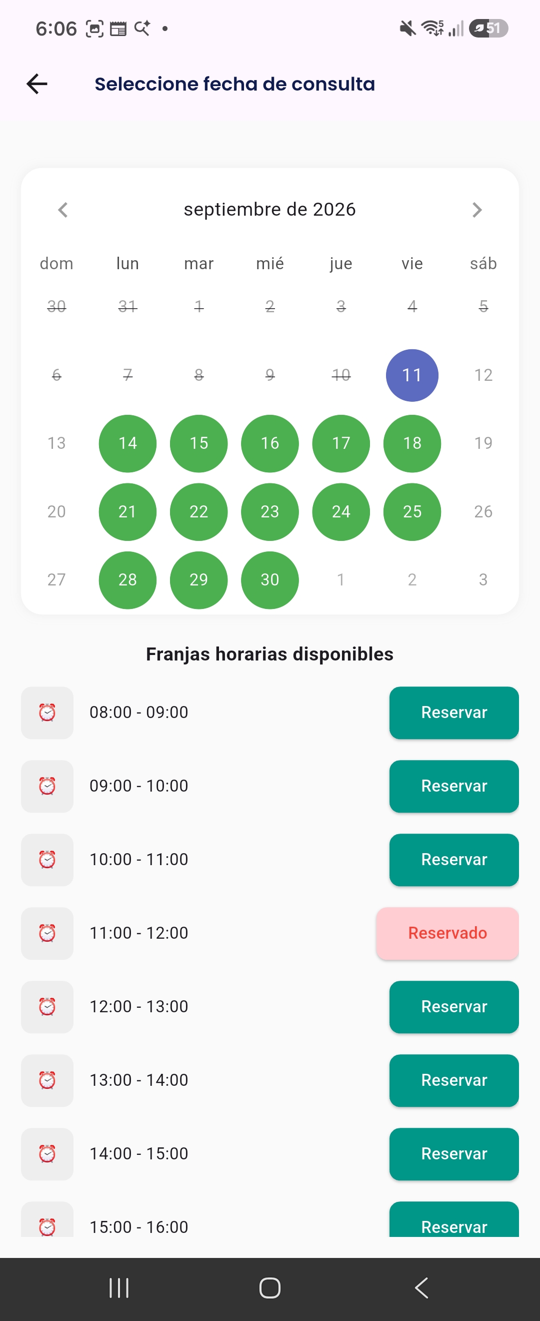 Calendario para agendar una sesión